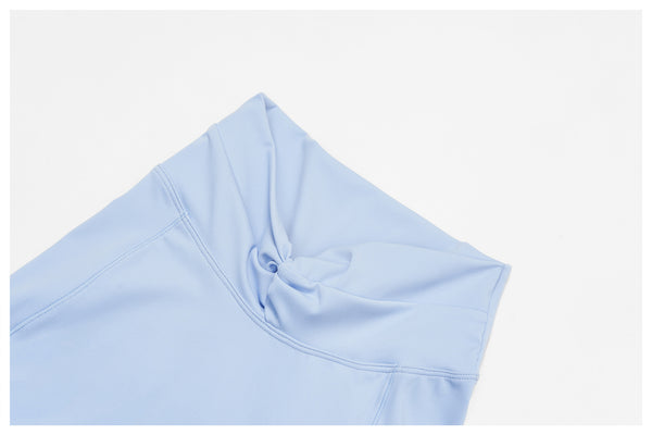 SPARK Twisted High Waist Yoga Shorts in blue detial-2