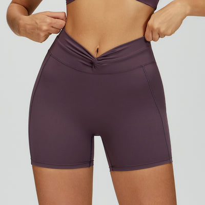 SPARK Twisted High Waist Yoga Shorts in purple-1