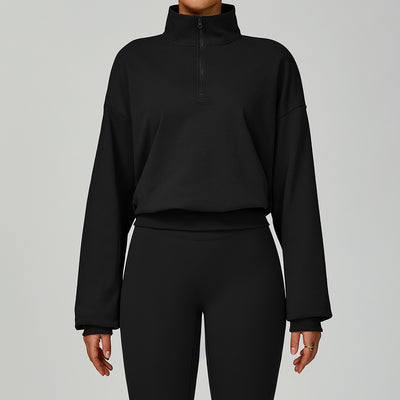 SPARK Women's Fall Winter Half Zip Up Sweatshirt in black