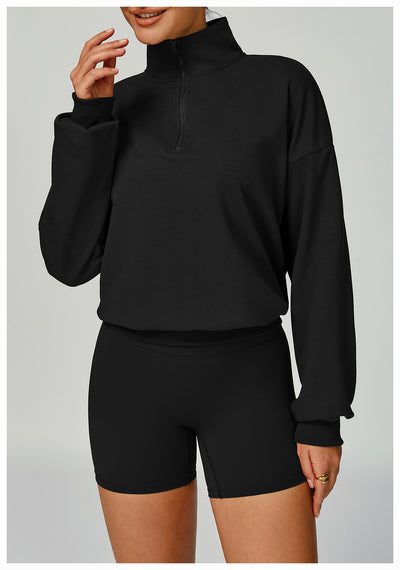 SPARK Women's Fall Winter Half Zip Up Sweatshirt in black set 