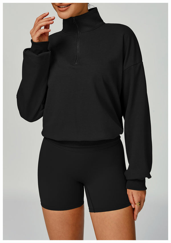 SPARK Women's Fall Winter Half Zip Up Sweatshirt in black set 