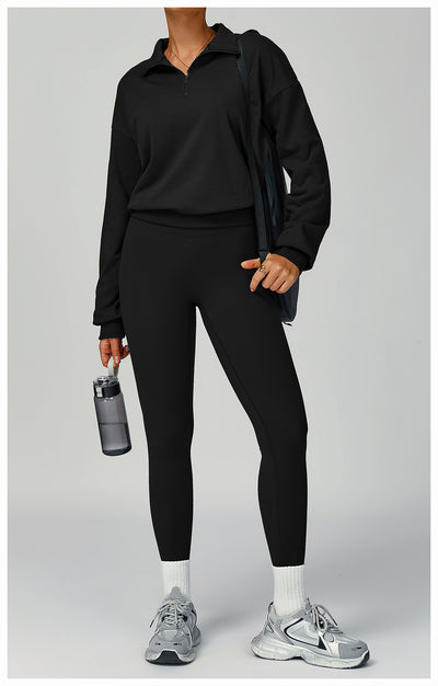 SPARK Women's Fall Winter Half Zip Up Sweatshirt in black setfront