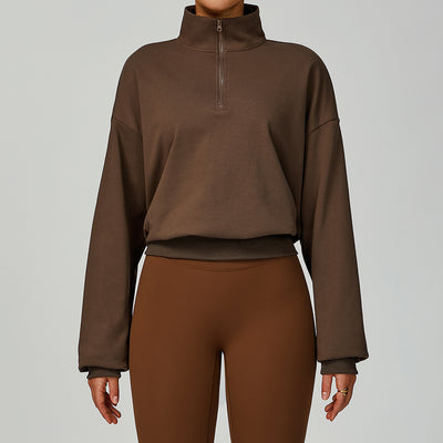 SPARK Women's Fall Winter Half Zip Up Sweatshirt in chocolate