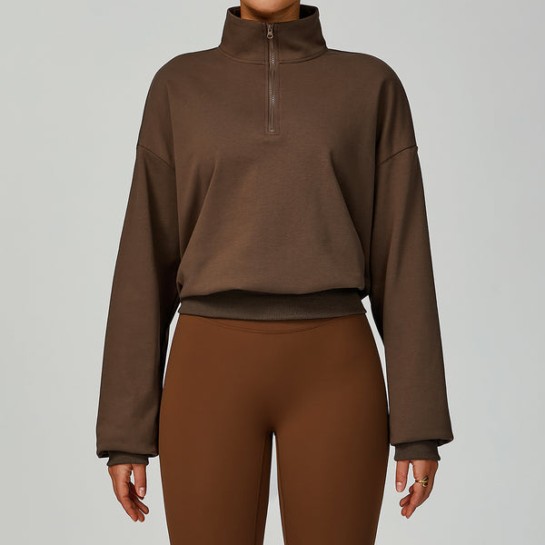 SPARK Women's Fall Winter Half Zip Up Sweatshirt in chocolate