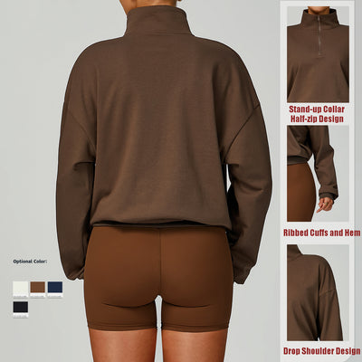 SPARK Women's Fall Winter Half Zip Up Sweatshirt in chocolate back