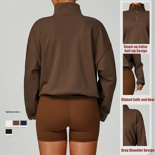 SPARK Women's Fall Winter Half Zip Up Sweatshirt in chocolate back