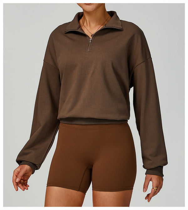 SPARK Women's Fall Winter Half Zip Up Sweatshirt in chocolate set