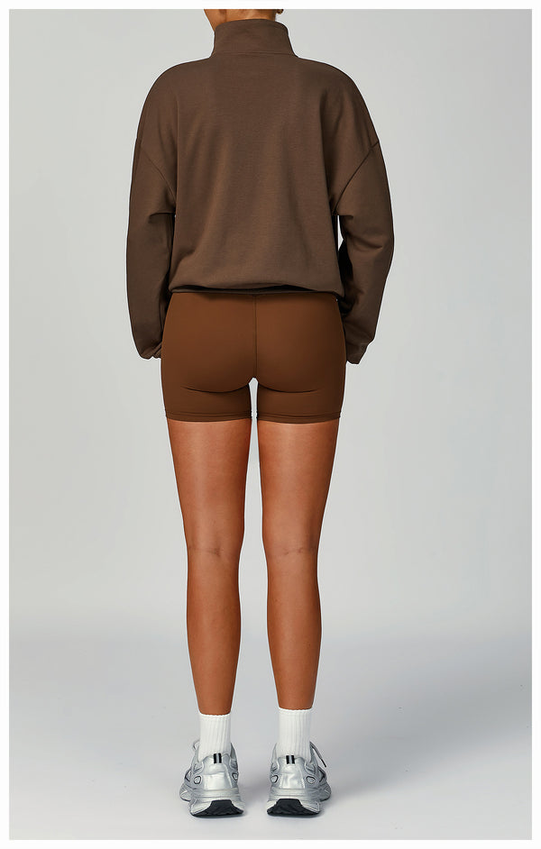 SPARK Women's Fall Winter Half Zip Up Sweatshirt in chocolate set back