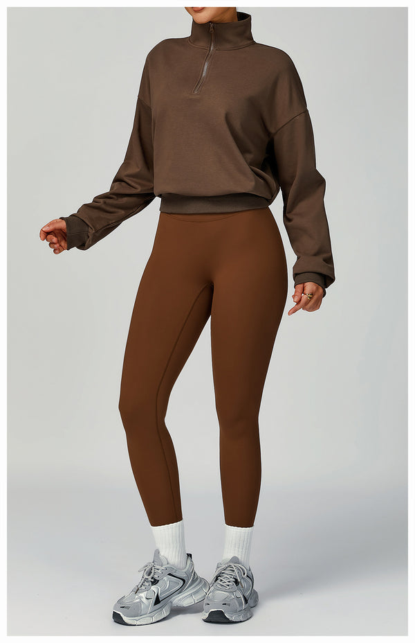SPARK Women's Fall Winter Half Zip Up Sweatshirt in chocolate set &leggings