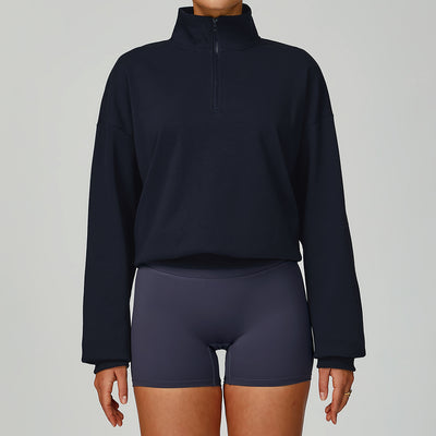 SPARK Women's Fall Winter Half Zip Up Sweatshirt in navy