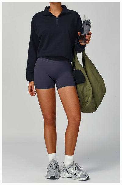 SPARK Women's Fall Winter Half Zip Up Sweatshirt in navy set front