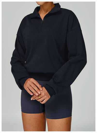 SPARK Women's Fall Winter Half Zip Up Sweatshirt in navy set&short