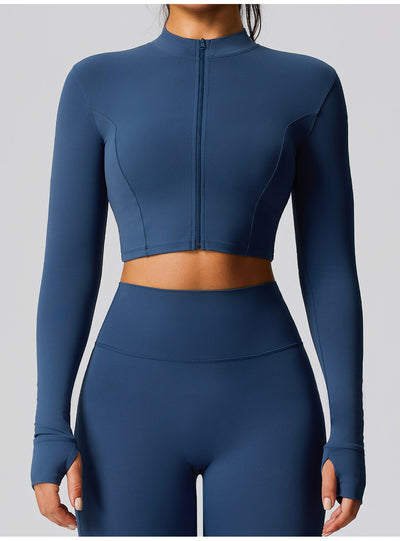 SPARK Women's Fitness Short Jacket Outerwear in blue a set and leggings