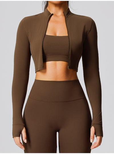 SPARK Women's Fitness Short Jacket Outerwear in brown front