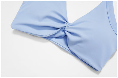 SPARK Women's Twist Halter Neck Yoga Bra in blue detail-1