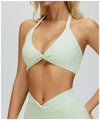 SPARK Women's Twist Halter Neck Yoga Bra in green side
