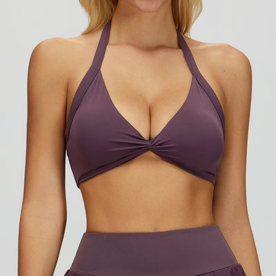 SPARK Women's Twist Halter Neck Yoga Bra in purple