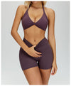 SPARK Women's Twist Halter Neck Yoga Bra in purple set