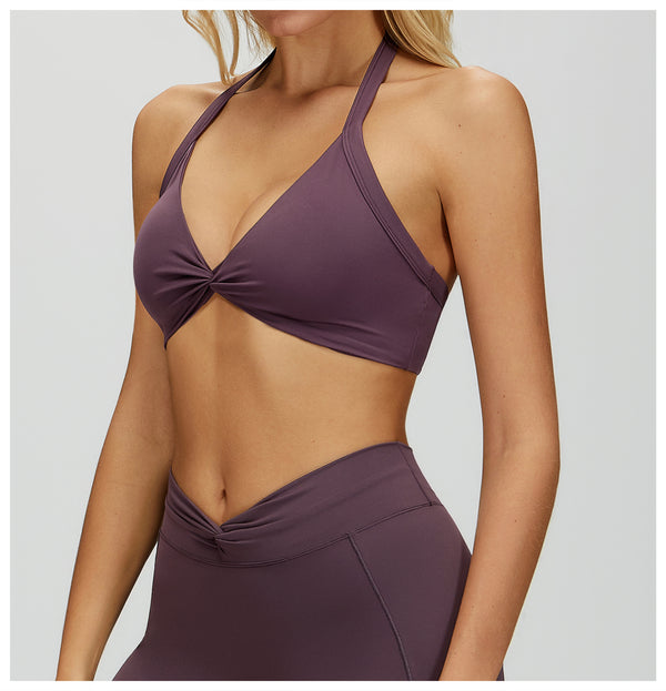 SPARK Women's Twist Halter Neck Yoga Bra in purple side