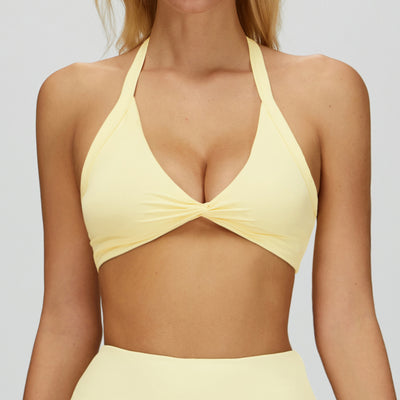 SPARK Women's Twist Halter Neck Yoga Bra in yellow