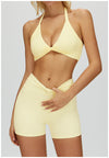 SPARK Women's Twist Halter Neck Yoga Bra in yellow set