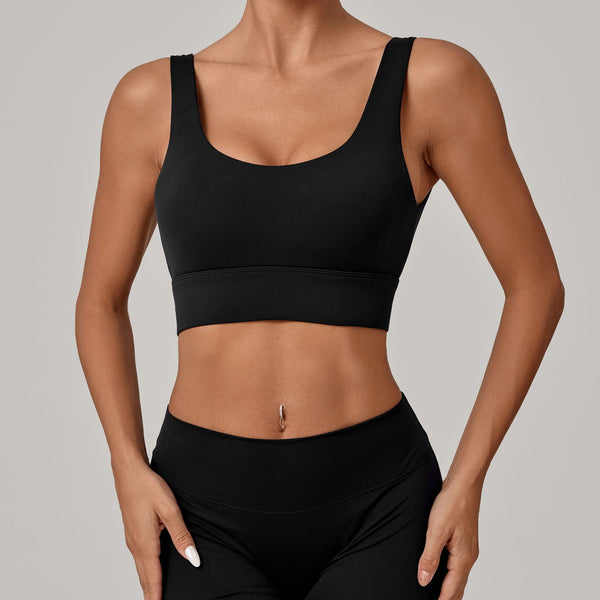 SPARK Women's Wide Hem Tight-fitting Yoga Bra in black