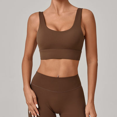 SPARK Women's Wide Hem Tight-fitting Yoga Bra in brown