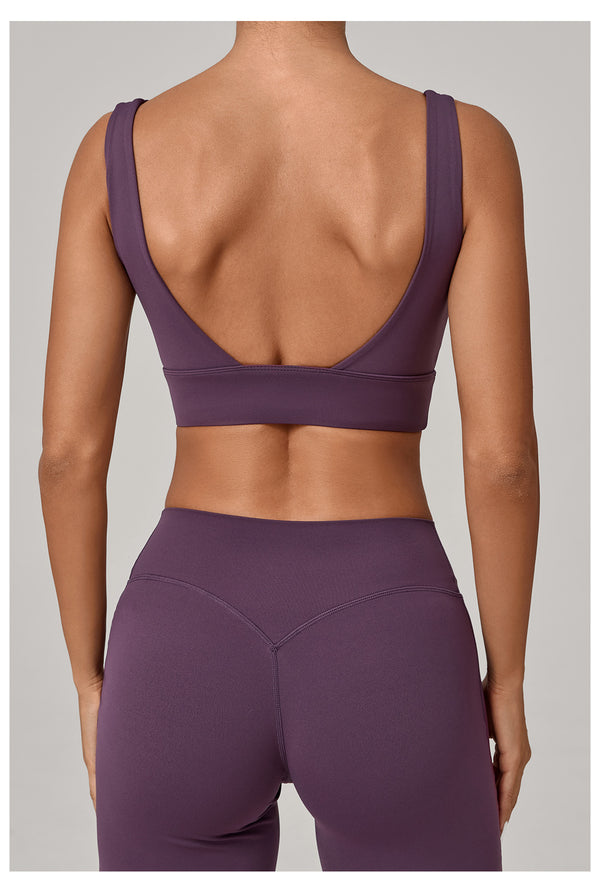 SPARK Women's Wide Hem Tight-fitting Yoga Bra in purple back