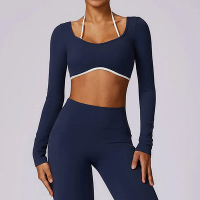 SPARK Workout Crop Top with Hollow Back-Navy blue