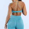 Seamless Cross Back Strap Yoga Bra in rain mist back