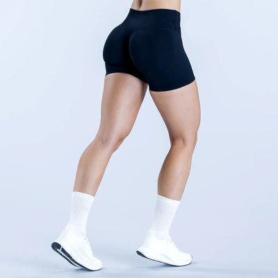 Seamless Cross Waist Hip Lift Yoga Shorts in fluorescent in black back