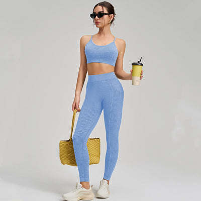 Seamless Sand Washed Yoga Two-piece Set in skyblue