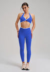 Seamless Twist Knot Halter Neck Bra&Leggings Yoga Two-piece Set in blue