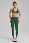 Seamless Twist Knot Halter Neck Bra&Leggings Yoga Two-piece Set in darkgreen
