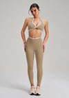 Seamless Twist Knot Halter Neck Bra&Leggings Yoga Two-piece Set in khaki