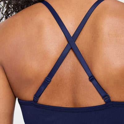Self-adjusting seamless yoga bra in navy back