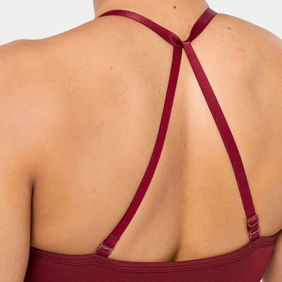 Self-adjusting seamless yoga bra in red back