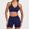 Self-adjusting seamless yoga bra & shorts in navy set 