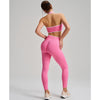 Twist Knot Halter Neck Sports Bra in pink set back leggings