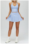 Ultimate Naked Feeling Fake Two-Piece Pleated Tennis Skirt  in blue set
