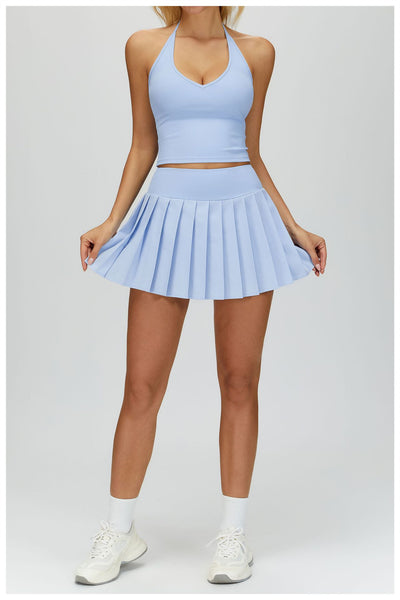 Ultimate Naked Feeling Fake Two-Piece Pleated Tennis Skirtin blue set