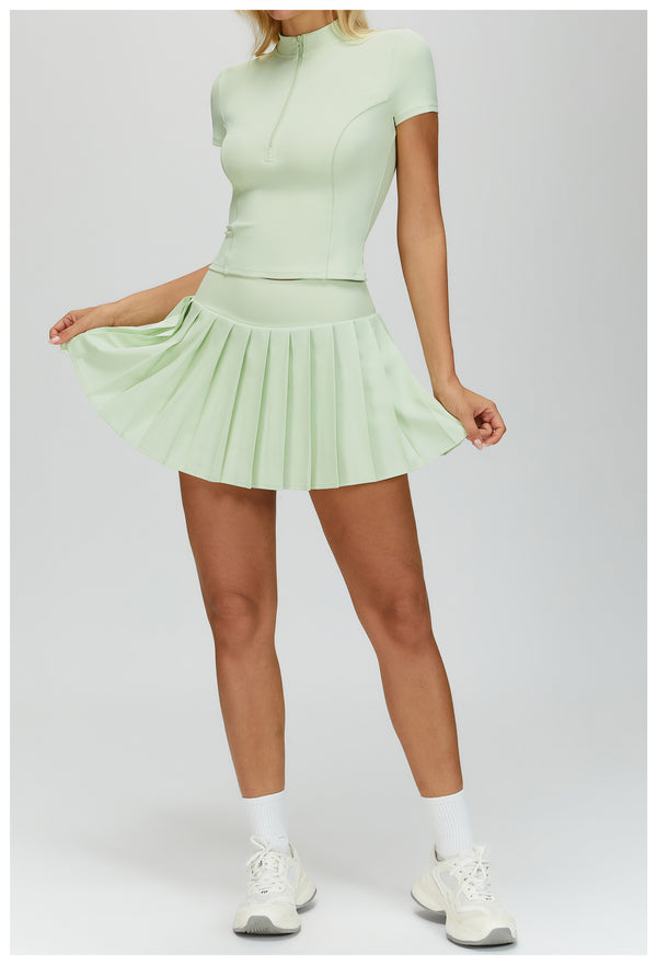 Ultimate Naked Feeling Fake Two-Piece Pleated Tennis Skirt  in green set 