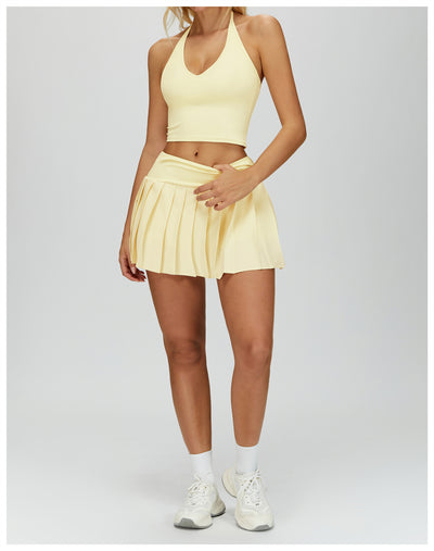Ultimate Naked Feeling Fake Two-Piece Pleated Tennis Skirtin yellow a set