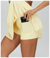 Ultimate Naked Feeling Fake Two-Piece Pleated Tennis Skirt  in yellow inside