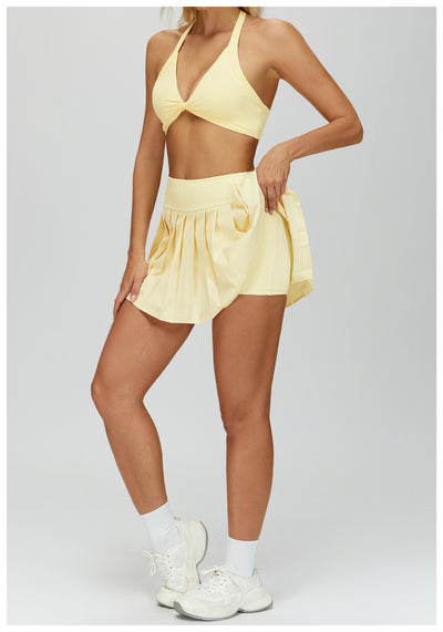Ultimate Naked Feeling Fake Two-Piece Pleated Tennis Skirtin yellow with bra
