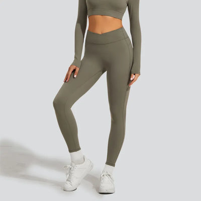 Women Cross Over High Waist Tummy Control Workout Leggings-sage