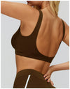 Women's Twist Hollow Open Back Yoga Fitness Bra in brown back