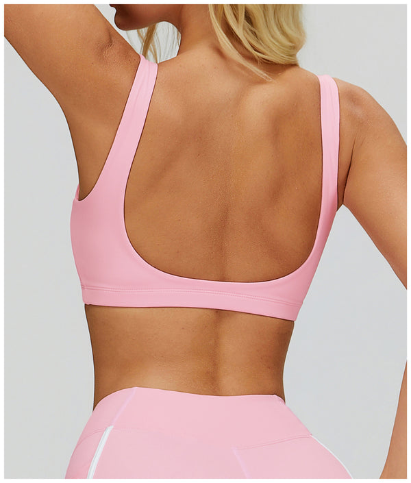 Women's Twist Hollow Open Back Yoga Fitness Bra in pink back