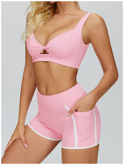Women's Twist Hollow Open Back Yoga Fitness Bra in pink short