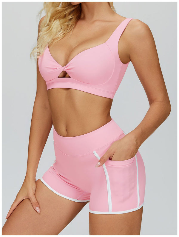 Women's Twist Hollow Open Back Yoga Fitness Bra in pink short